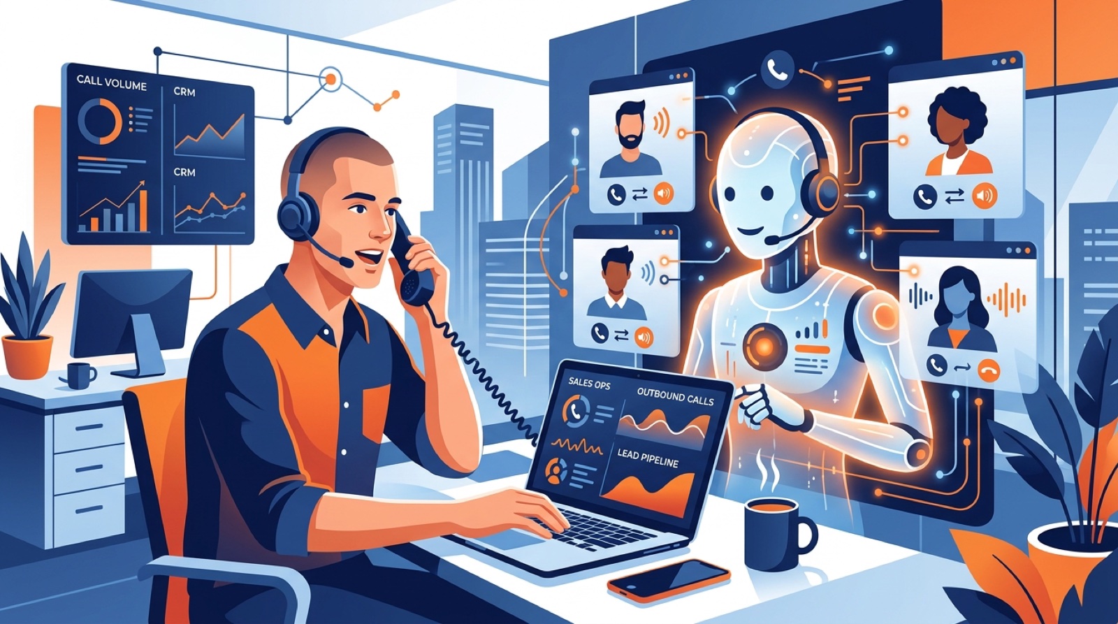 AI cold calling dashboard with live call activity and conversion metrics